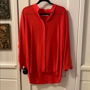 Allsaints red silk long sleeve blouse